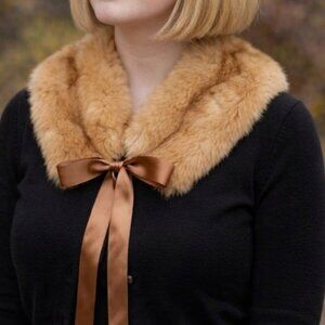 Vintage 50's Fur Collar Caramel Brown Mink Satin Backed Hook/Eye